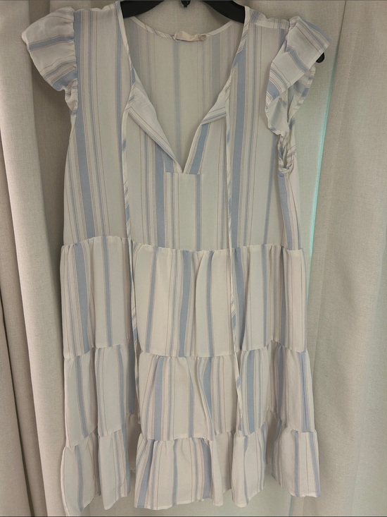 Altar'd State Dresses & Skirts - Altar'd State White and Light Blue Striped Mini Dress